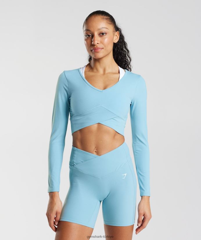 çapraz uzun kollu mahsul üst kadınlarGymshark buzdağı mavisi 02H048436