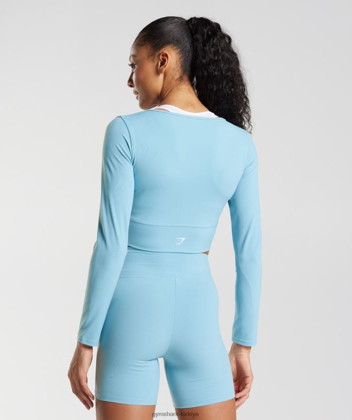 çapraz uzun kollu mahsul üst kadınlarGymshark buzdağı mavisi 02H048436