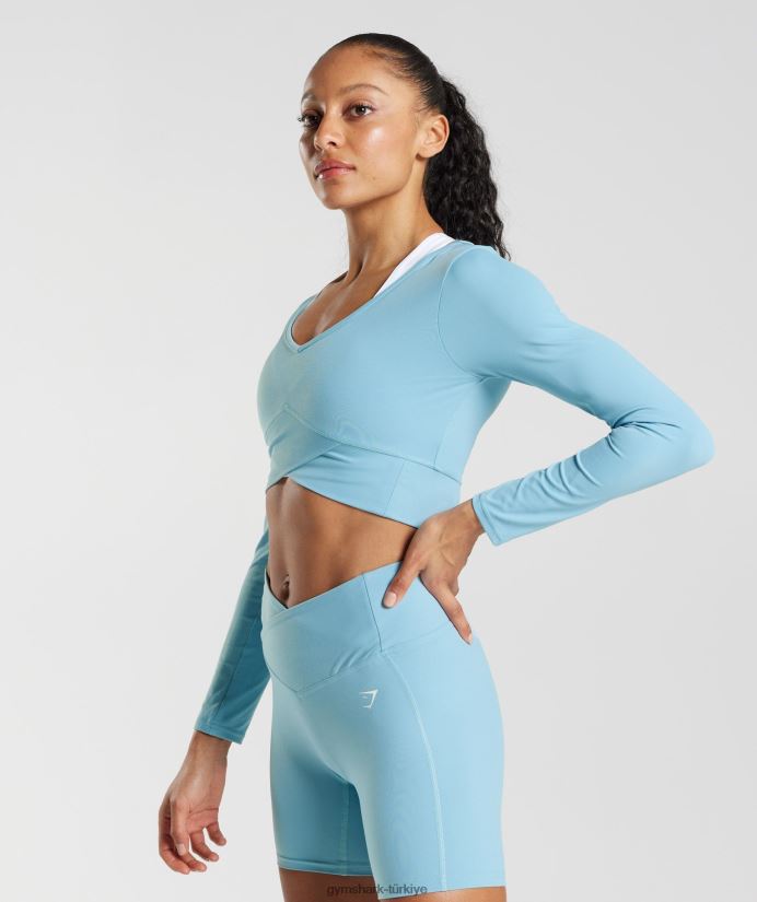 çapraz uzun kollu mahsul üst kadınlarGymshark buzdağı mavisi 02H048436