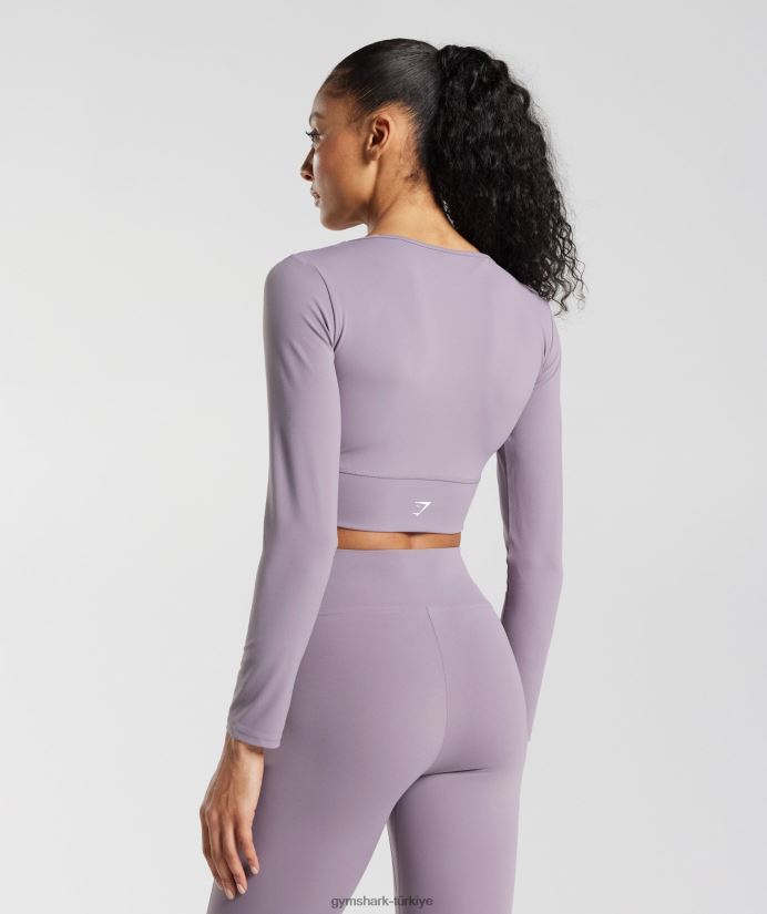 çapraz uzun kollu mahsul üst kadınlarGymshark kayrak lavanta 02H048442