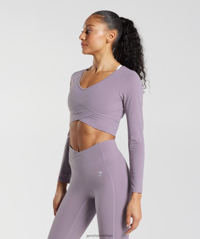 çapraz uzun kollu mahsul üst kadınlarGymshark kayrak lavanta 02H048442