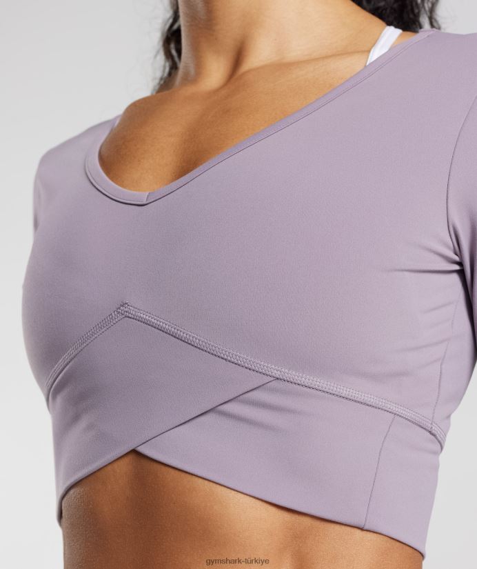 çapraz uzun kollu mahsul üst kadınlarGymshark kayrak lavanta 02H048442