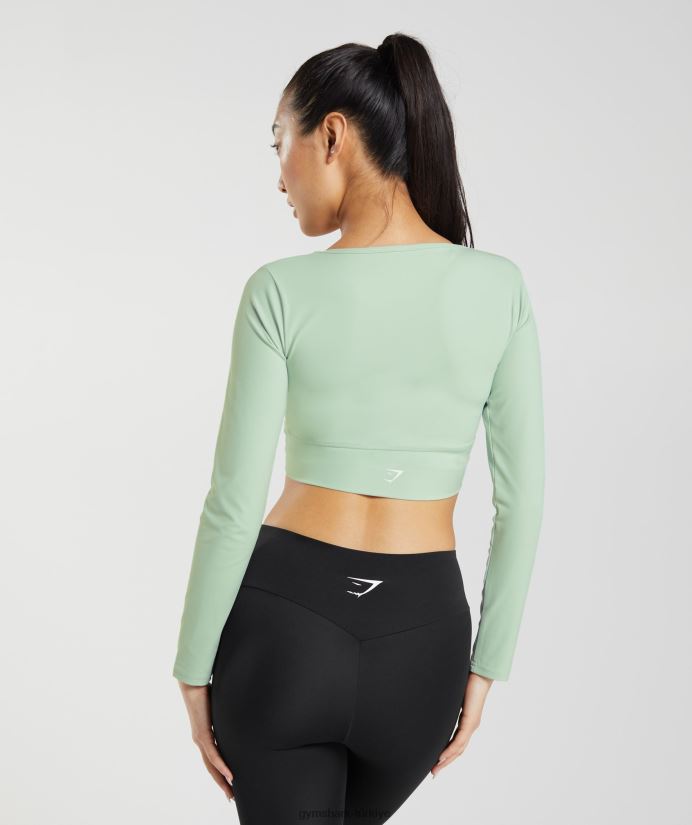 çapraz uzun kollu mahsul üst kadınlarGymshark sis yeşili 02H048454