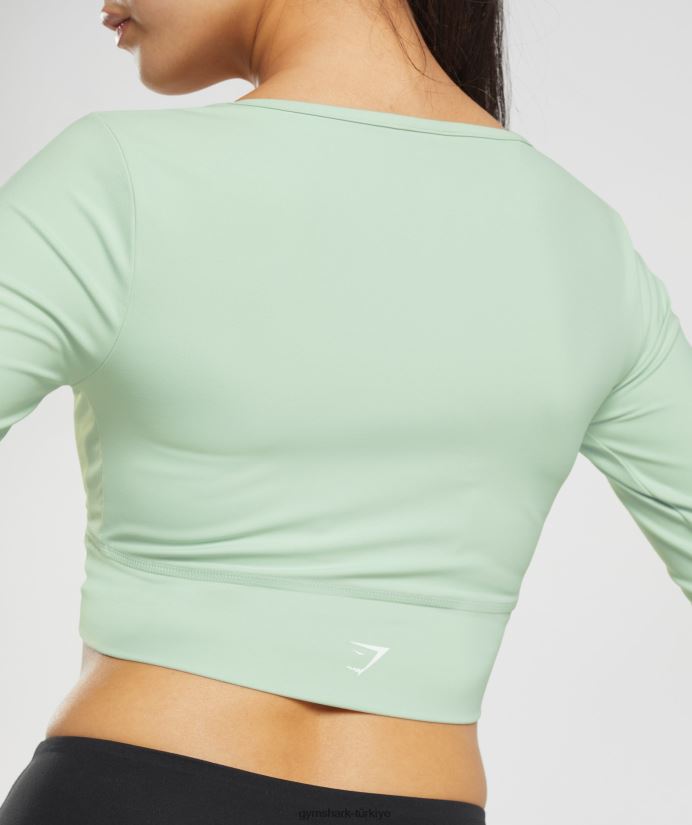 çapraz uzun kollu mahsul üst kadınlarGymshark sis yeşili 02H048454
