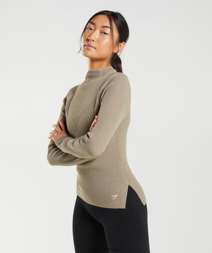 duraklatılmış triko uzun kollu üst kadınlarGymshark çimento kahvesi/çakıl grisi 02H048441