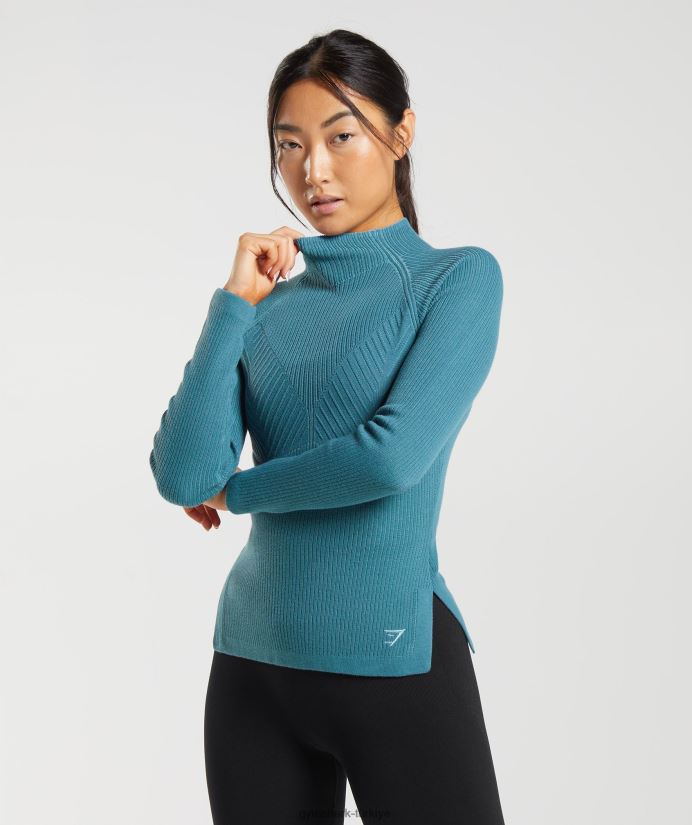 duraklatılmış triko uzun kollu üst kadınlarGymshark kömürleşmiş mavi/uysal mavi 02H048446