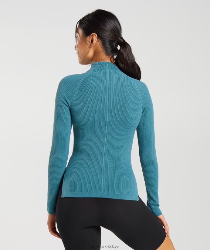 duraklatılmış triko uzun kollu üst kadınlarGymshark kömürleşmiş mavi/uysal mavi 02H048446