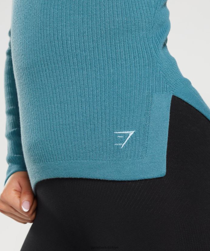 duraklatılmış triko uzun kollu üst kadınlarGymshark kömürleşmiş mavi/uysal mavi 02H048446