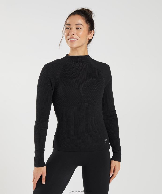 duraklatılmış triko uzun kollu üst kadınlarGymshark siyah/oniks grisi 02H048461
