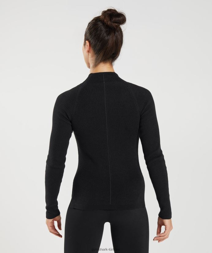 duraklatılmış triko uzun kollu üst kadınlarGymshark siyah/oniks grisi 02H048461