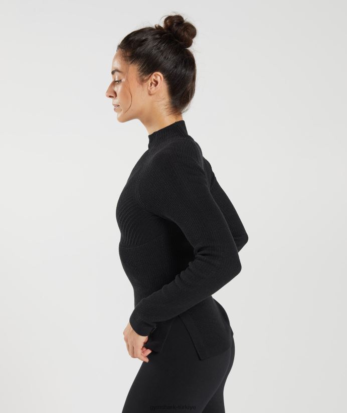 duraklatılmış triko uzun kollu üst kadınlarGymshark siyah/oniks grisi 02H048461