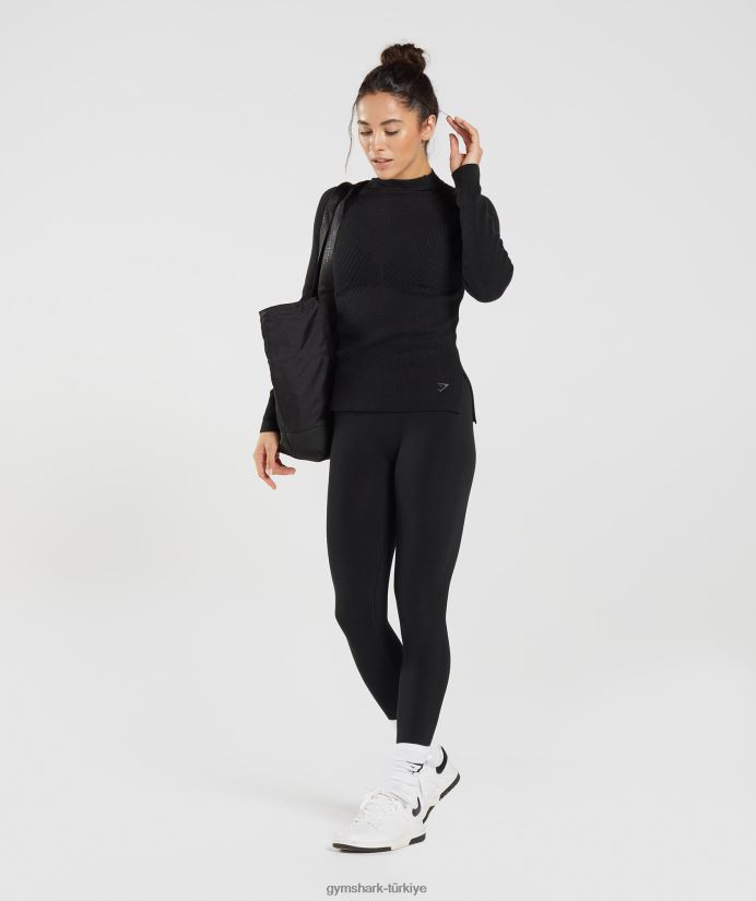 duraklatılmış triko uzun kollu üst kadınlarGymshark siyah/oniks grisi 02H048461