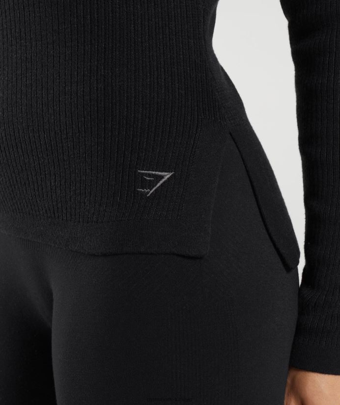 duraklatılmış triko uzun kollu üst kadınlarGymshark siyah/oniks grisi 02H048461