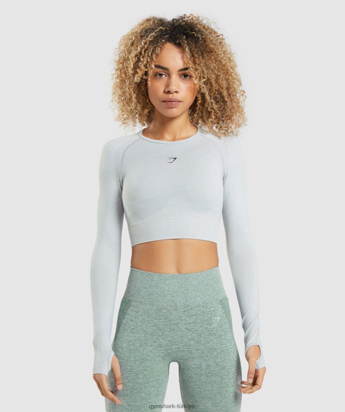 esnek spor uzun kollu mahsul üst kadınlarGymshark açık gri marn 02H048479