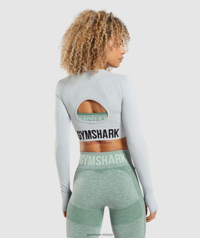 esnek spor uzun kollu mahsul üst kadınlarGymshark açık gri marn 02H048479