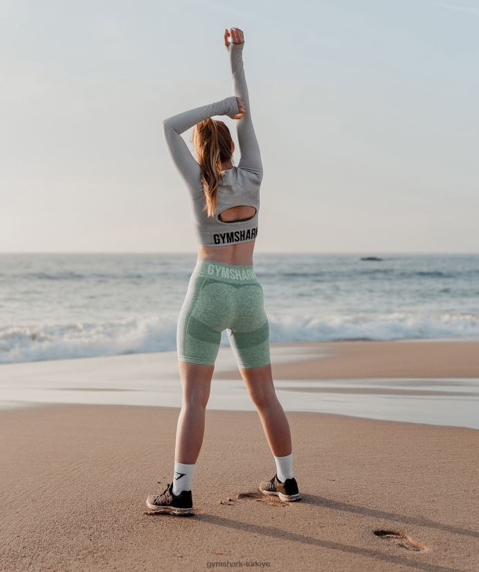 esnek spor uzun kollu mahsul üst kadınlarGymshark açık gri marn 02H048479