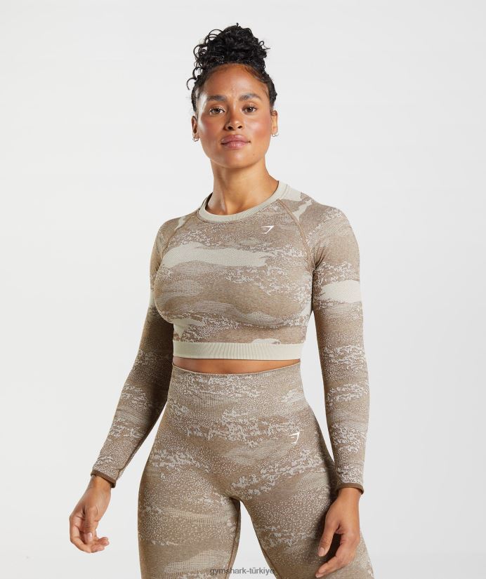 kamuflaj dikişsiz arka üst bağcığı uyarlayın kadınlarGymshark çakıl taşı grisi/ruh kahvesi 02H048458