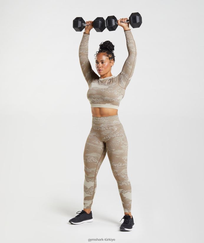 kamuflaj dikişsiz arka üst bağcığı uyarlayın kadınlarGymshark çakıl taşı grisi/ruh kahvesi 02H048458