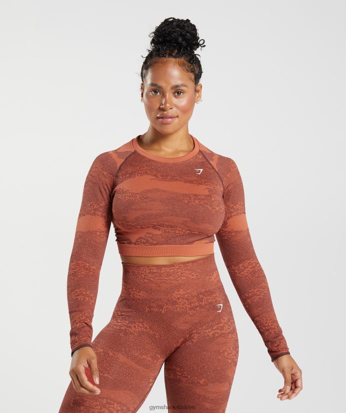 kamuflaj dikişsiz arka üst bağcığı uyarlayın kadınlarGymshark fırtına kırmızısı/kiraz kahvesi 02H048449
