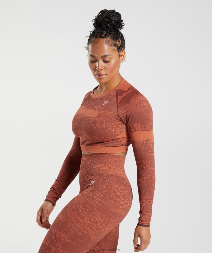 kamuflaj dikişsiz arka üst bağcığı uyarlayın kadınlarGymshark fırtına kırmızısı/kiraz kahvesi 02H048449