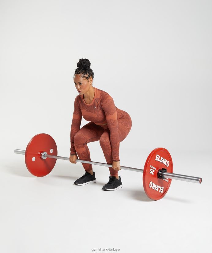 kamuflaj dikişsiz arka üst bağcığı uyarlayın kadınlarGymshark fırtına kırmızısı/kiraz kahvesi 02H048449