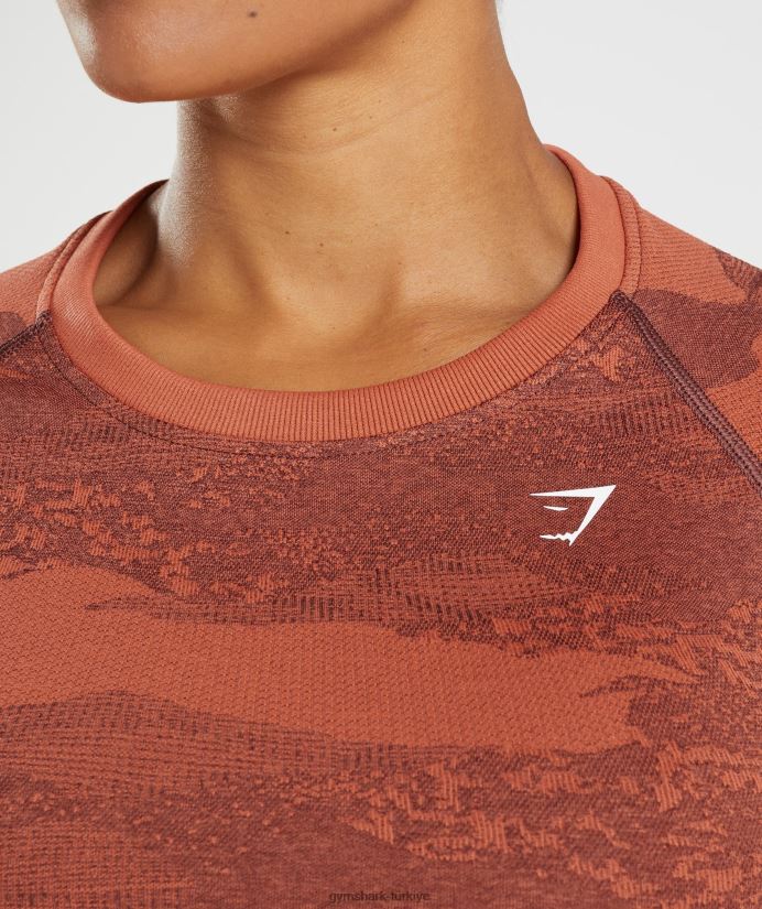 kamuflaj dikişsiz arka üst bağcığı uyarlayın kadınlarGymshark fırtına kırmızısı/kiraz kahvesi 02H048449
