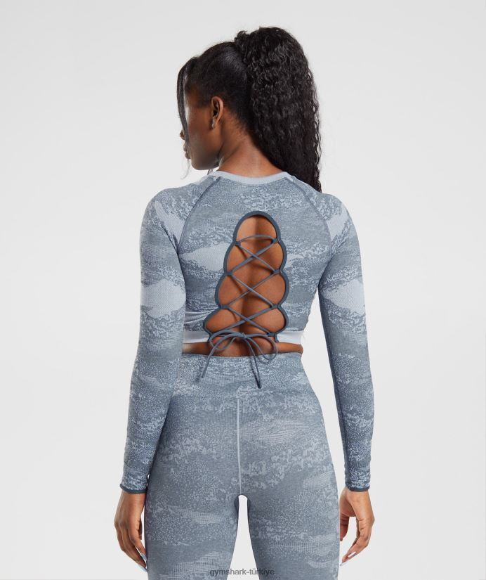kamuflaj dikişsiz arka üst bağcığı uyarlayın kadınlarGymshark lav | nehir taşı grisi/akşam mavisi 02H048457