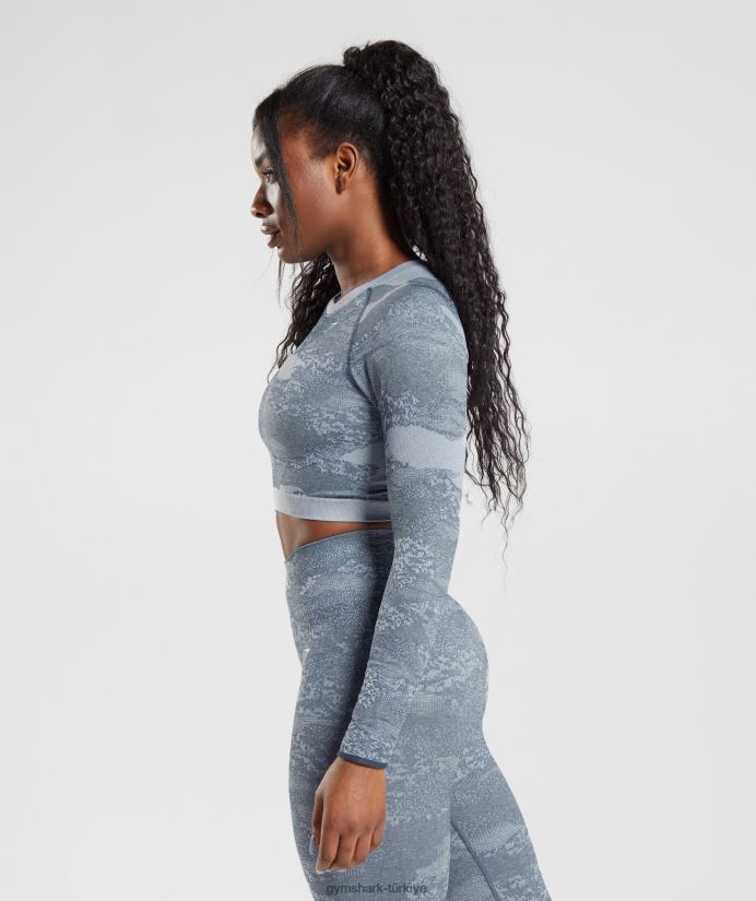 kamuflaj dikişsiz arka üst bağcığı uyarlayın kadınlarGymshark lav | nehir taşı grisi/akşam mavisi 02H048457