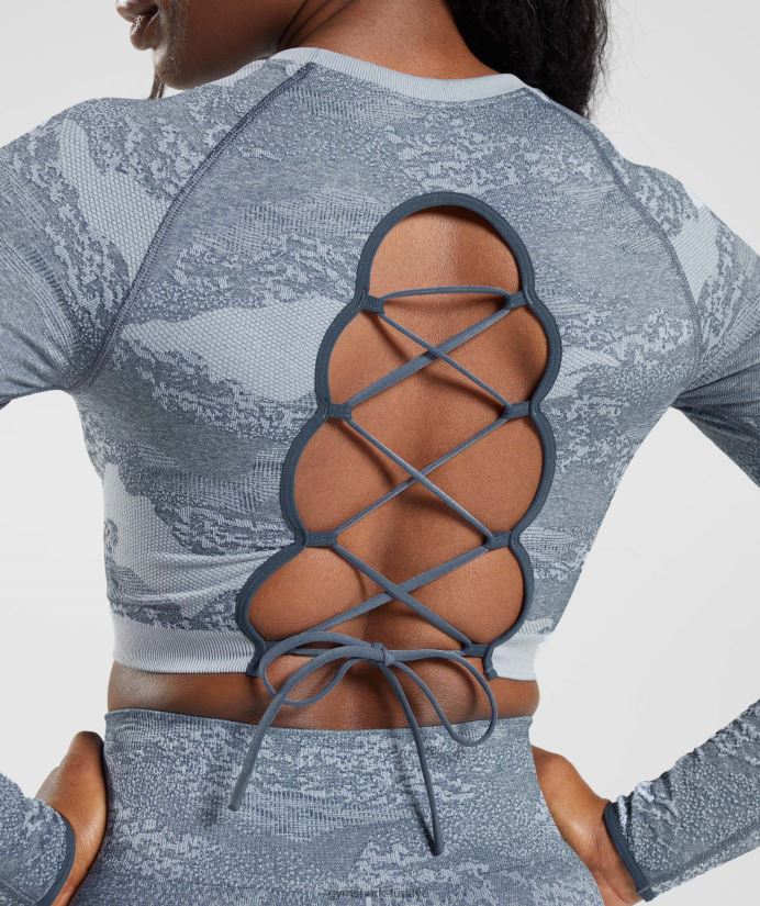 kamuflaj dikişsiz arka üst bağcığı uyarlayın kadınlarGymshark lav | nehir taşı grisi/akşam mavisi 02H048457