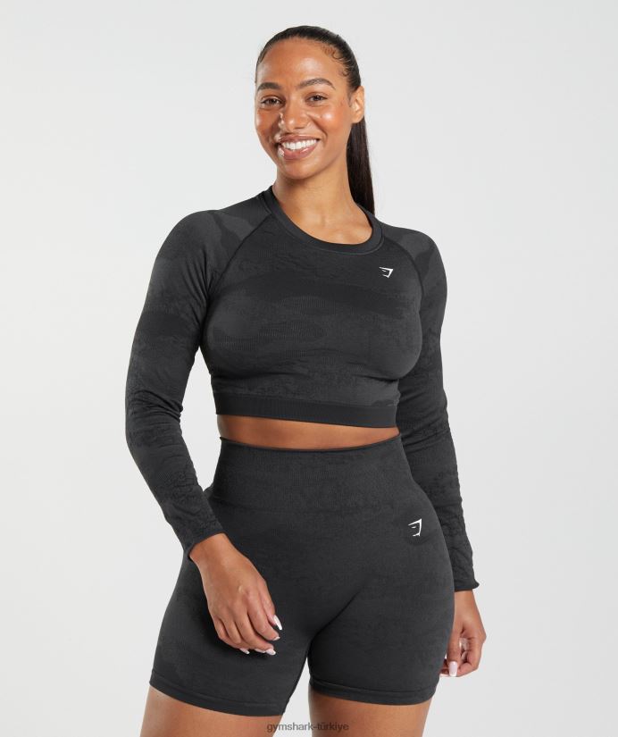 kamuflaj dikişsiz arka üst bağcığı uyarlayın kadınlarGymshark siyah/oniks grisi 02H048451