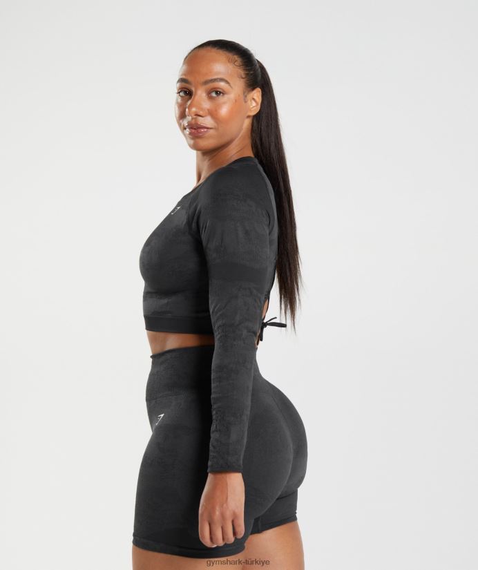 kamuflaj dikişsiz arka üst bağcığı uyarlayın kadınlarGymshark siyah/oniks grisi 02H048451