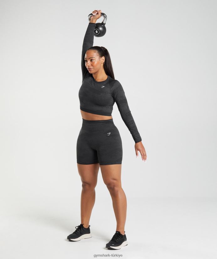 kamuflaj dikişsiz arka üst bağcığı uyarlayın kadınlarGymshark siyah/oniks grisi 02H048451