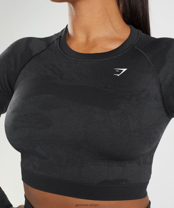 kamuflaj dikişsiz arka üst bağcığı uyarlayın kadınlarGymshark siyah/oniks grisi 02H048451