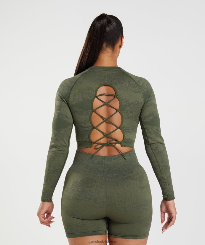 kamuflaj dikişsiz arka üst bağcığı uyarlayın kadınlarGymshark yosun zeytini/çekirdek zeytini 02H048452