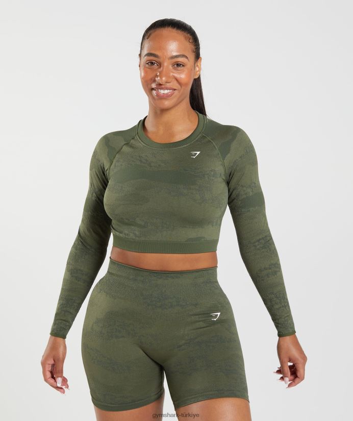 kamuflaj dikişsiz arka üst bağcığı uyarlayın kadınlarGymshark yosun zeytini/çekirdek zeytini 02H048452