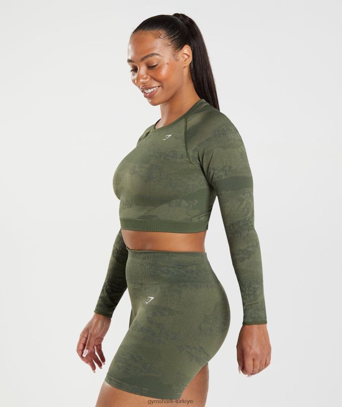 kamuflaj dikişsiz arka üst bağcığı uyarlayın kadınlarGymshark yosun zeytini/çekirdek zeytini 02H048452