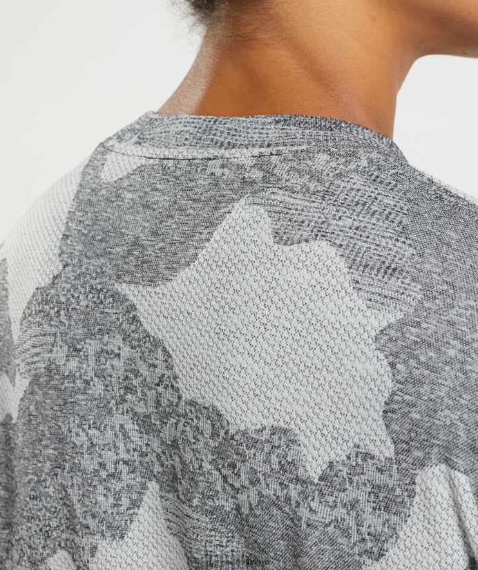 kamuflajlı dikişsiz uzun kollu üst kadınlarGymshark açık gri/siyah 02H048465