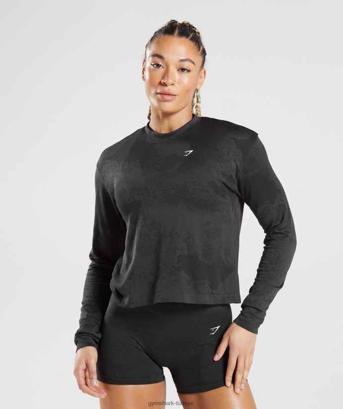 kamuflajlı dikişsiz uzun kollu üst kadınlarGymshark lav | siyah 02H048478