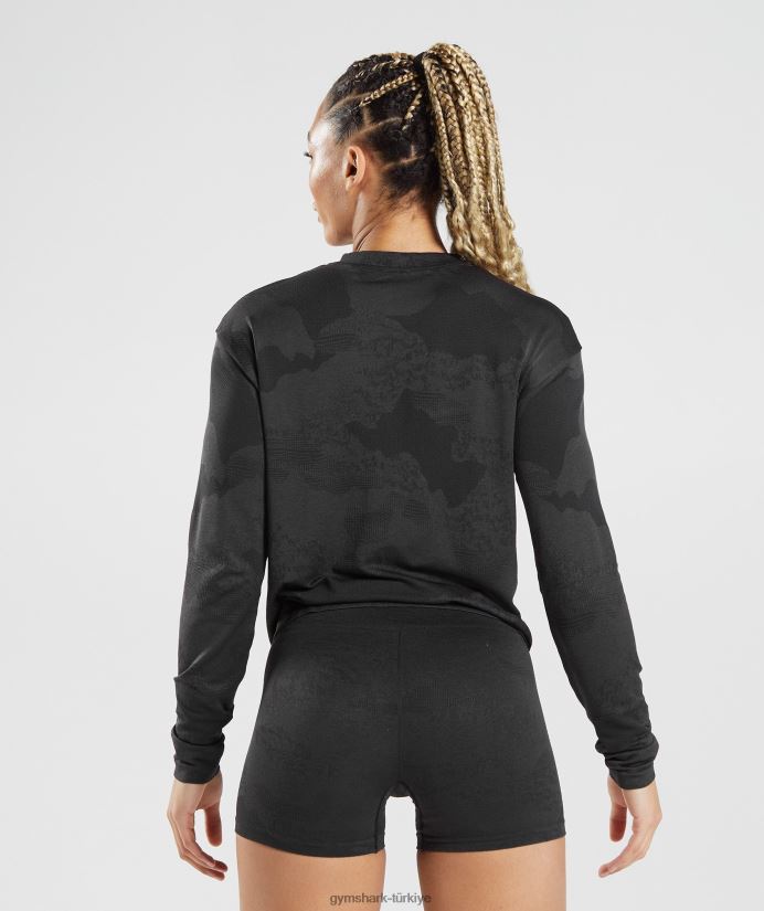 kamuflajlı dikişsiz uzun kollu üst kadınlarGymshark lav | siyah 02H048478