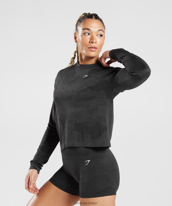 kamuflajlı dikişsiz uzun kollu üst kadınlarGymshark lav | siyah 02H048478