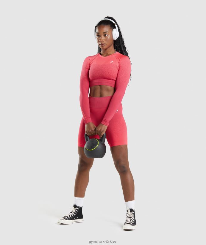 ombre dikişsiz uzun kollu kısa üst kadınlarGymshark Pembe kırmızı 02H048488
