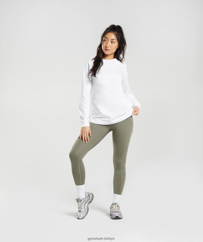 pamuklu büyük beden uzun kollu üst kadınlarGymshark beyaz 02H048420