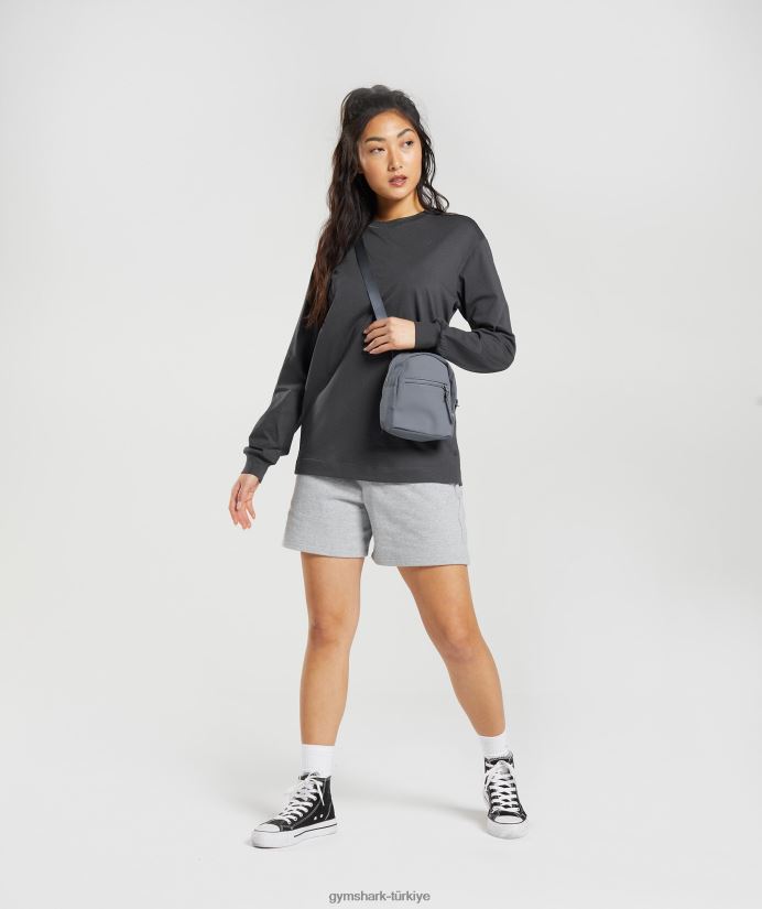pamuklu büyük beden uzun kollu üst kadınlarGymshark oniks grisi 02H048434