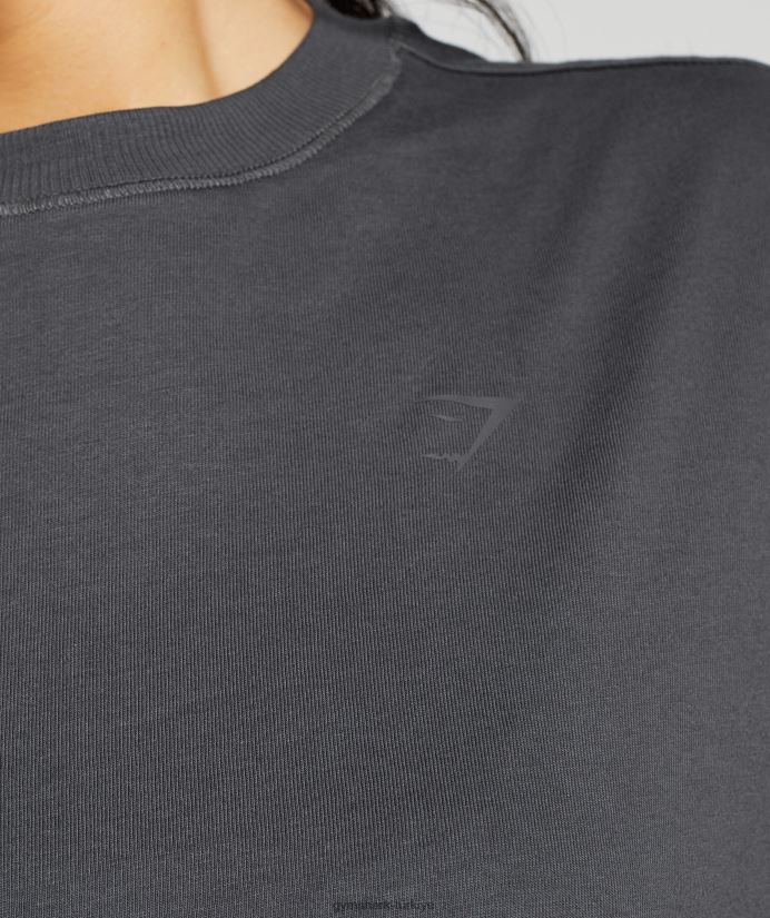pamuklu büyük beden uzun kollu üst kadınlarGymshark oniks grisi 02H048434