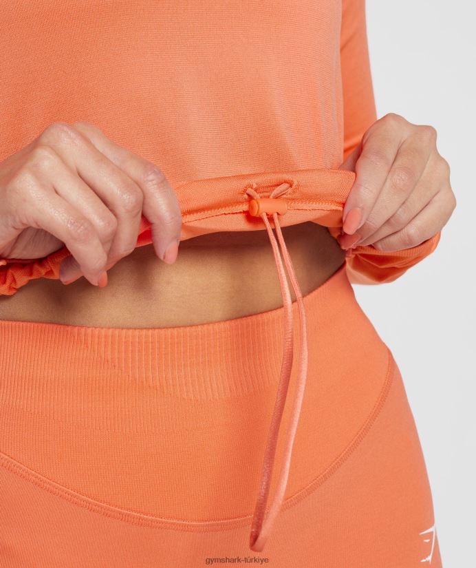 ter dikişsiz uzun kollu kısa üst kadınlarGymshark havacılık turuncu 02H048456
