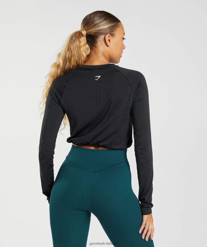ter dikişsiz uzun kollu kısa üst kadınlarGymshark siyah 02H048430