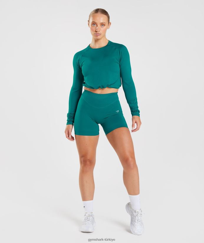 ter dikişsiz uzun kollu kısa üst kadınlarGymshark zengin deniz mavisi 02H048433