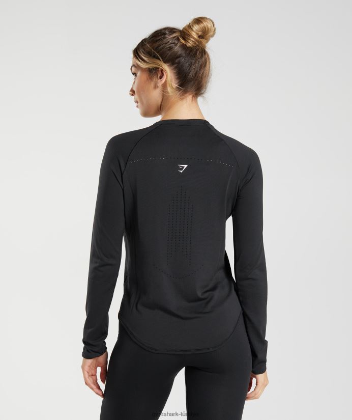 ter dikişsiz uzun kollu üst kadınlarGymshark siyah 02H048462