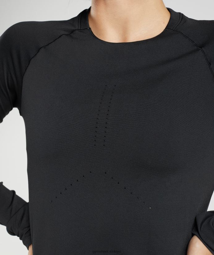 ter dikişsiz uzun kollu üst kadınlarGymshark siyah 02H048462